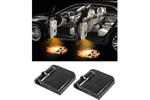 Reswish 2Pcs Car Door LED Logo Projector Lights, Universal Holeless Magnet Sensor Ghost Shadow Welcome Lamp (Fire Skull)