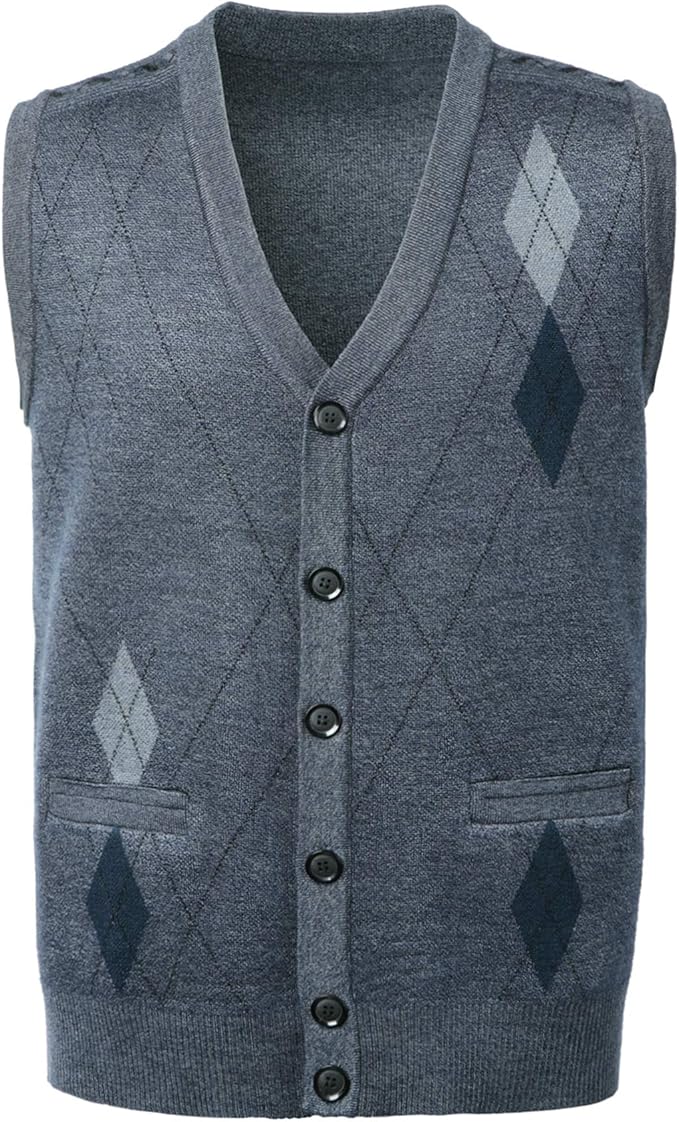 KTWOLEN Heren Argyle Jumper V-hals Trui Wol Gebreide Slim Fit Winter KTWOLEN Heren Argyle Jumper V-hals Trui Wol Gebreide Slim Fit Winter