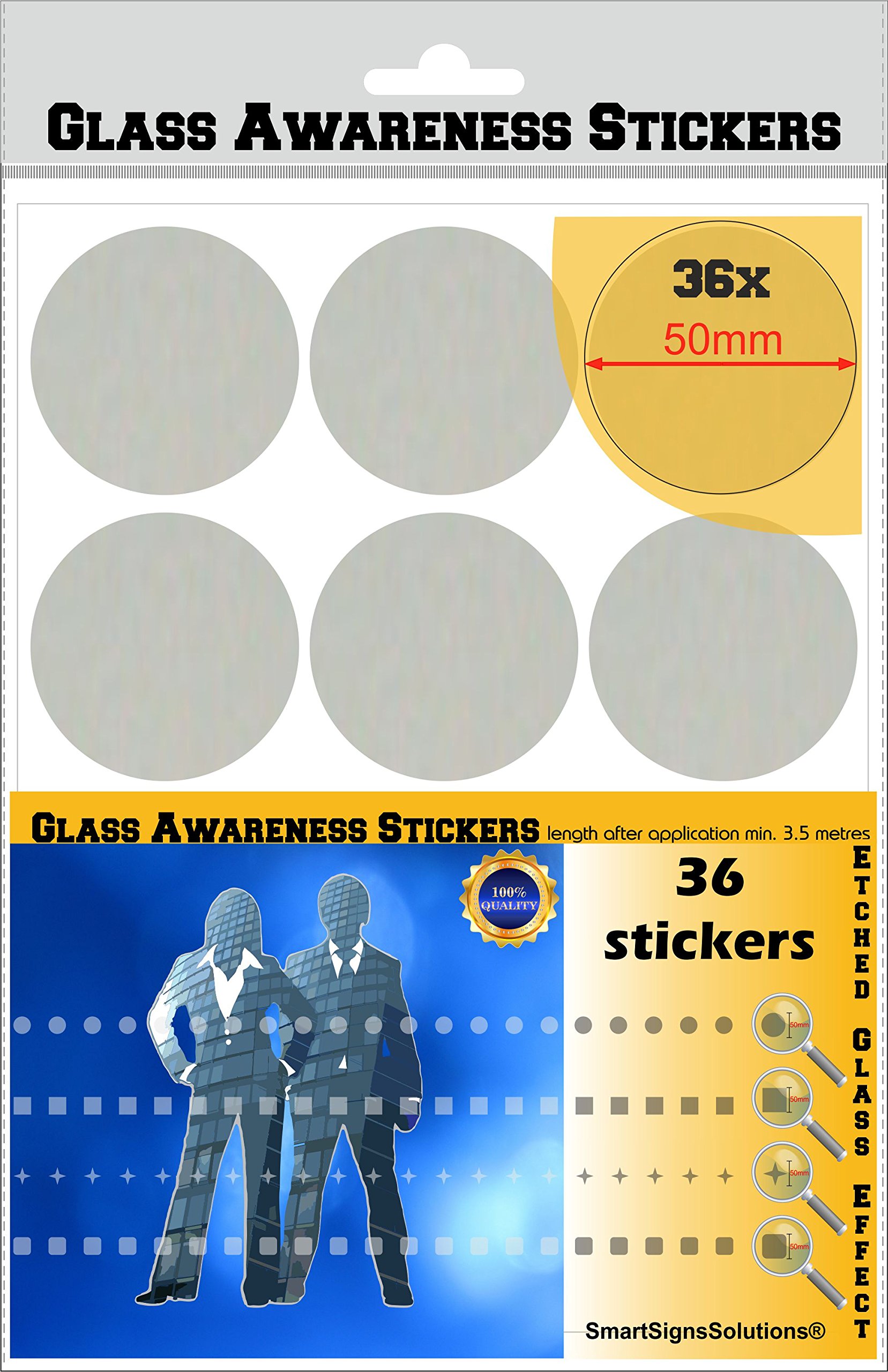 Glass Awareness Stickers 50mm Circles Dots Etched Effect Frosted Film Patio Doors Shops Office Public Areas