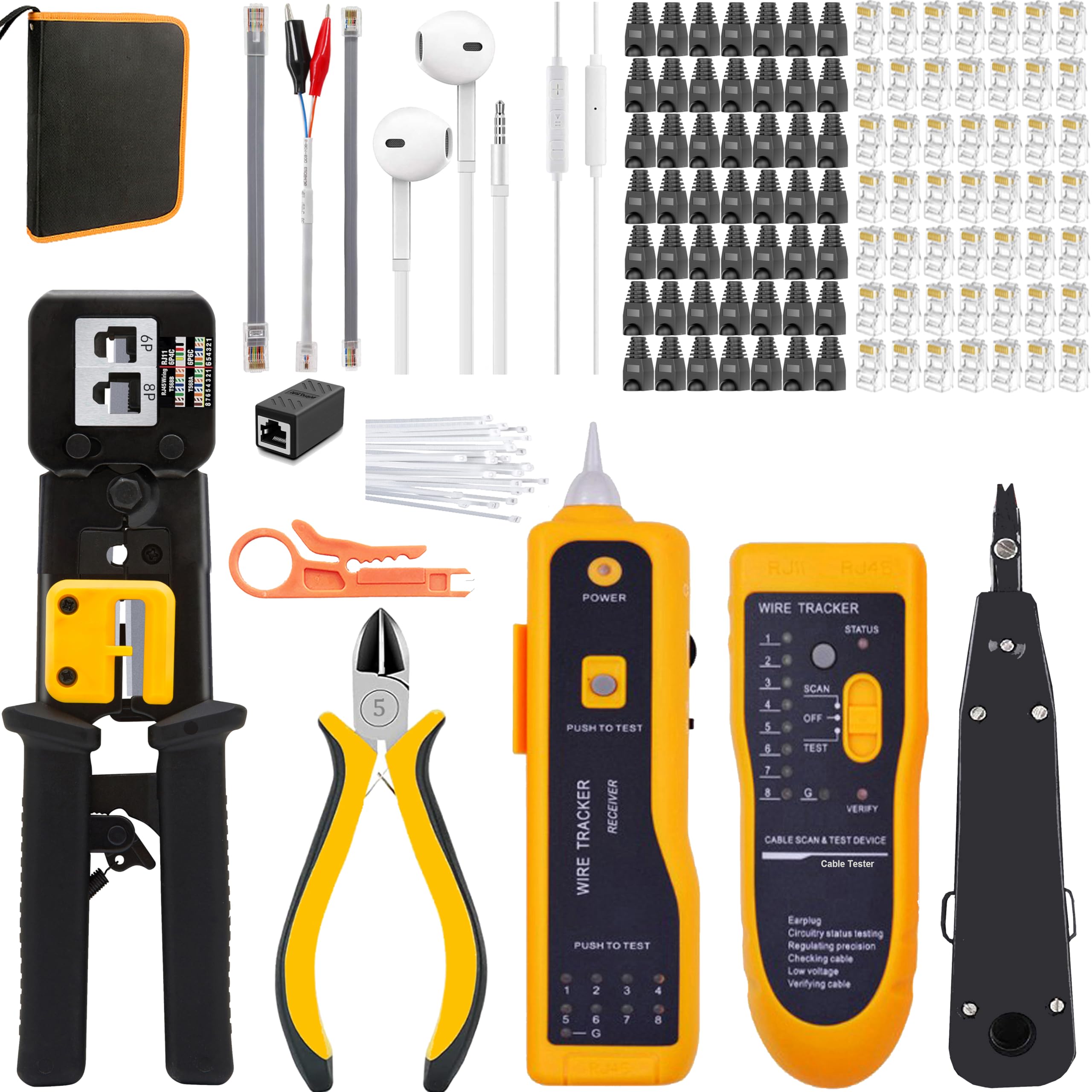 MAYLINE Crimper RJ45/RJ12/RJ11Crimp Network Tool Set, Ethernet Computer Maintenance Wire Crimping Stripping Repair Kit for CAT5 CAT6 Cable Tester Repair Wire Stripping Cutter Coax Plug (Black) — image 1