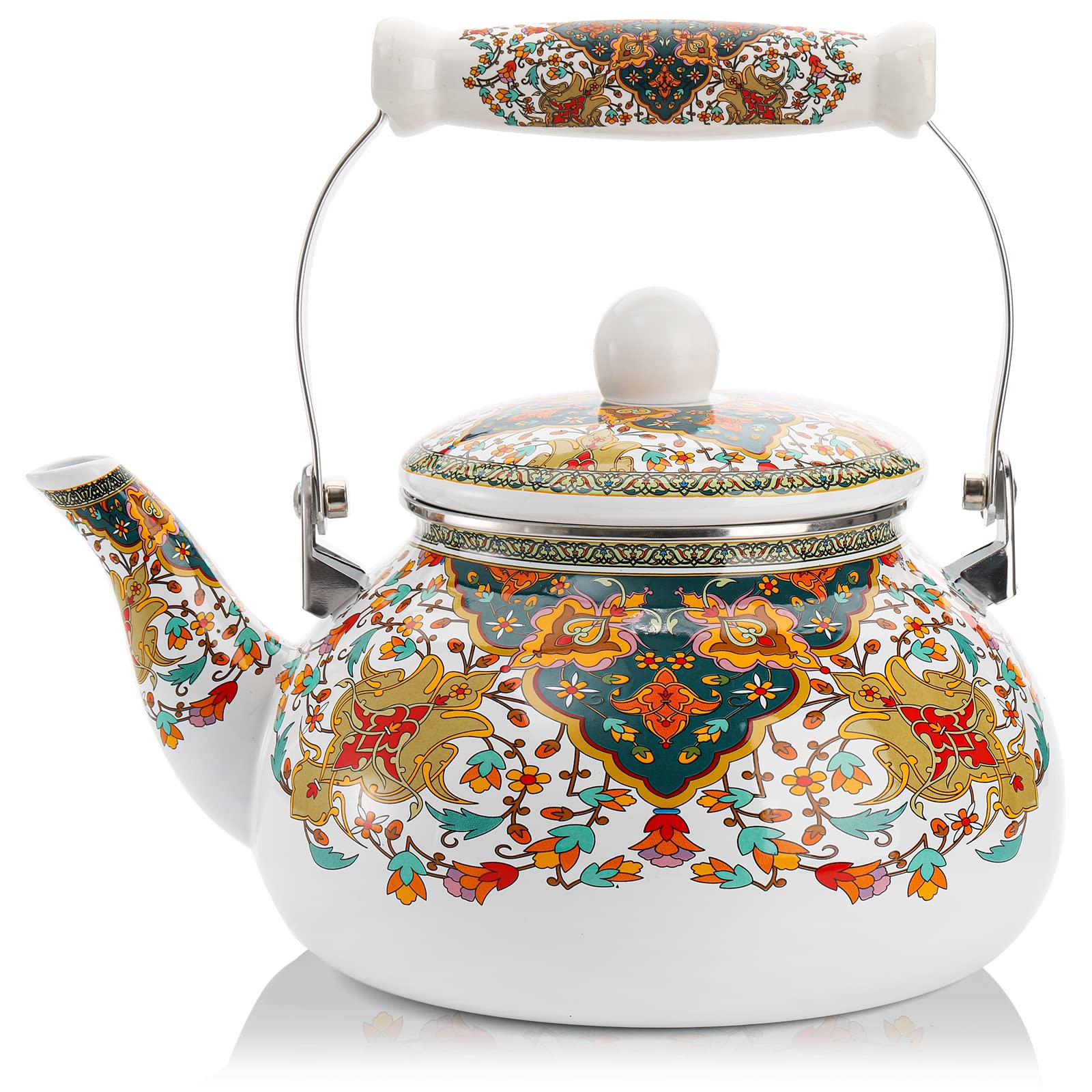 Photo 1 of Lyellfe 2.6 Quart Enamel Tea Kettle Stovetop, Vintage Anti Rust Teapot Enameled Teakettle with Porcelain Cool Handle, Hot Water Kettle, Retro Decor, No Whistling