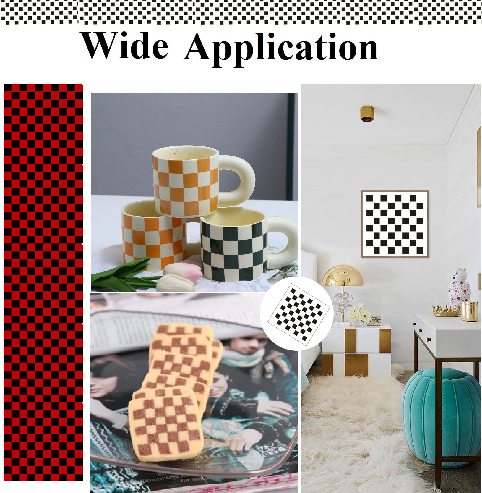 6pcs Reusable Check Painting Stencils, Small Square Plaid Stencils,Plastic Art Craft Checkerboard Templates,DIY Home Décor Card on Wood Wall Fabric Paper 4