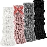 Geyoga 4 Pairs Fuzzy Leg Warmers Y2k Kawaii Winter Leg Warmers Ruffle Calf Sleeves Fuzzy Boot Socks for Women Girls