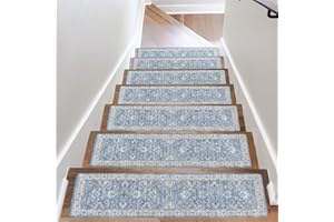 OJIA Stair Treads for Wooden Steps Indoor Washable Stair Carpet Non-Slip 15PCS 30"x8" Rubber Backing Stair Mats Stair Runners for Kids, Elders and Dogs, Staircase Step Treads Stair Covers