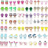 24/30/40 Pairs Cute Funny Hypoallergenic Stud Earrings Set for Women Sensitive Ears With Stainless Steel Mixed Style