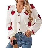Libsorge Womens Valentine Heart Cropped Cardigan Sweater 2026 Valentines Day Trendy Cute Crop Button Front Cardigans