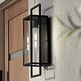 Possini Euro Design Jericho Modern Industrial Outdoor Wall Light Fixture Textured Black Metal 19" Clear Glass Panel for Exter