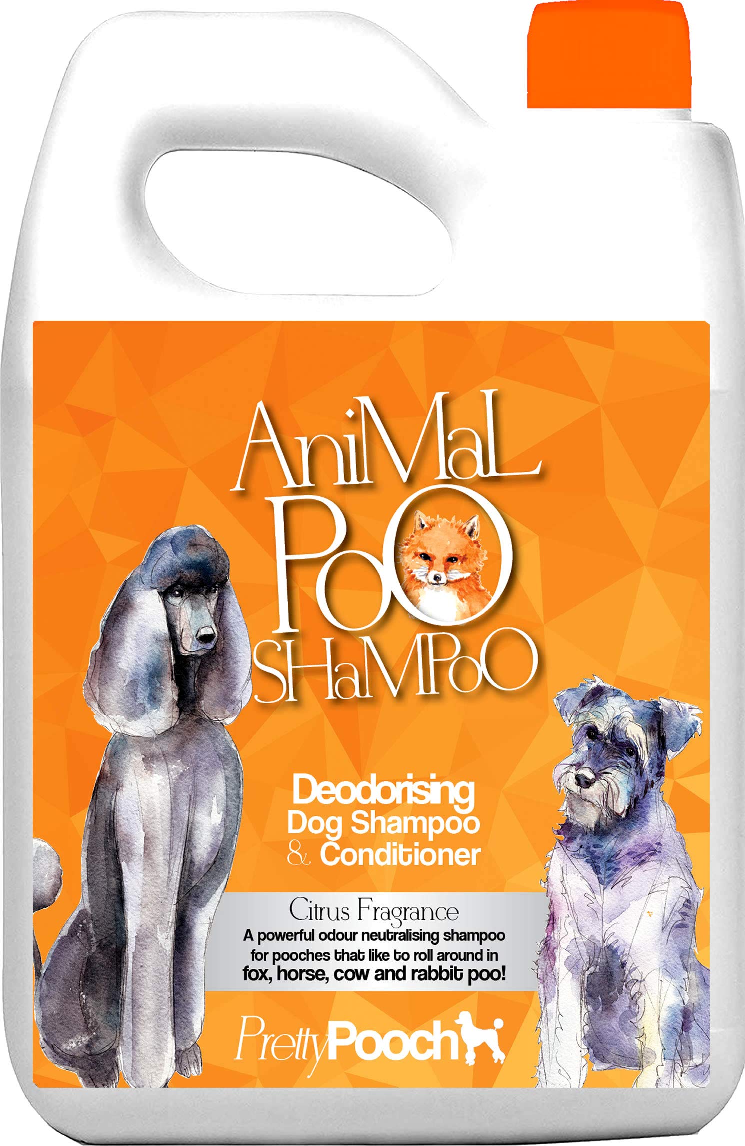 Pretty Pooch® Fox Poo Dog Shampoo & Conditioner for Smelly Dogs - 5 Litres (Citrus Fragrance) - Sensitive Deodorising Dog Shampoo - Eliminates Fox Poo & Other Odours