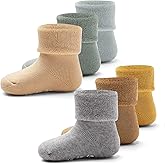 Baby Non Slip Warm Socks Baby Boys Thick Winter Socks with Grips for Baby Girls Non Skid Socks 6 Pack
