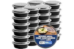 HOUZZKINGZ USA 32 Oz Disposable Bowls with Lids, 50 Round Microwavable Plastic Meal Prep Salad Bowls Disposable To Go Food Containers with Lids, Storage Soup Salad Container for Lunch Left Over Take Away with Lid