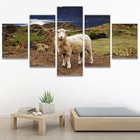 SIGNWIN 5 Panel Canvas Wall Art Modern Art Animals Cow Expressive Farmhouse/Country Multicolor Photography Sheep for Home Decorations Ready to Hang - 60