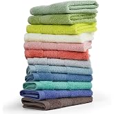 Cleanbear 100% Cotton Washcloths 12 Pack Showering, 13&rdquo; x 13&rdquo;, 12 Colors | Large Bathroom Washcloth Set with 12 Assorted Colors, Ideal for Family Members Face Body Cleansing