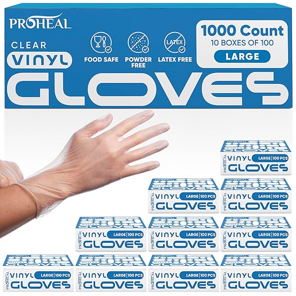 PROHEAL VINYL DISPOSABLE GLOVES LARGE – 1000 COUNT...