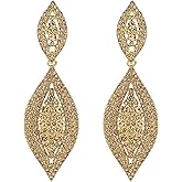 Flyonce Women's Rhinestone Crystal Wedding Bridal 2 Leaf Drop Dangle Chandelier Earrings