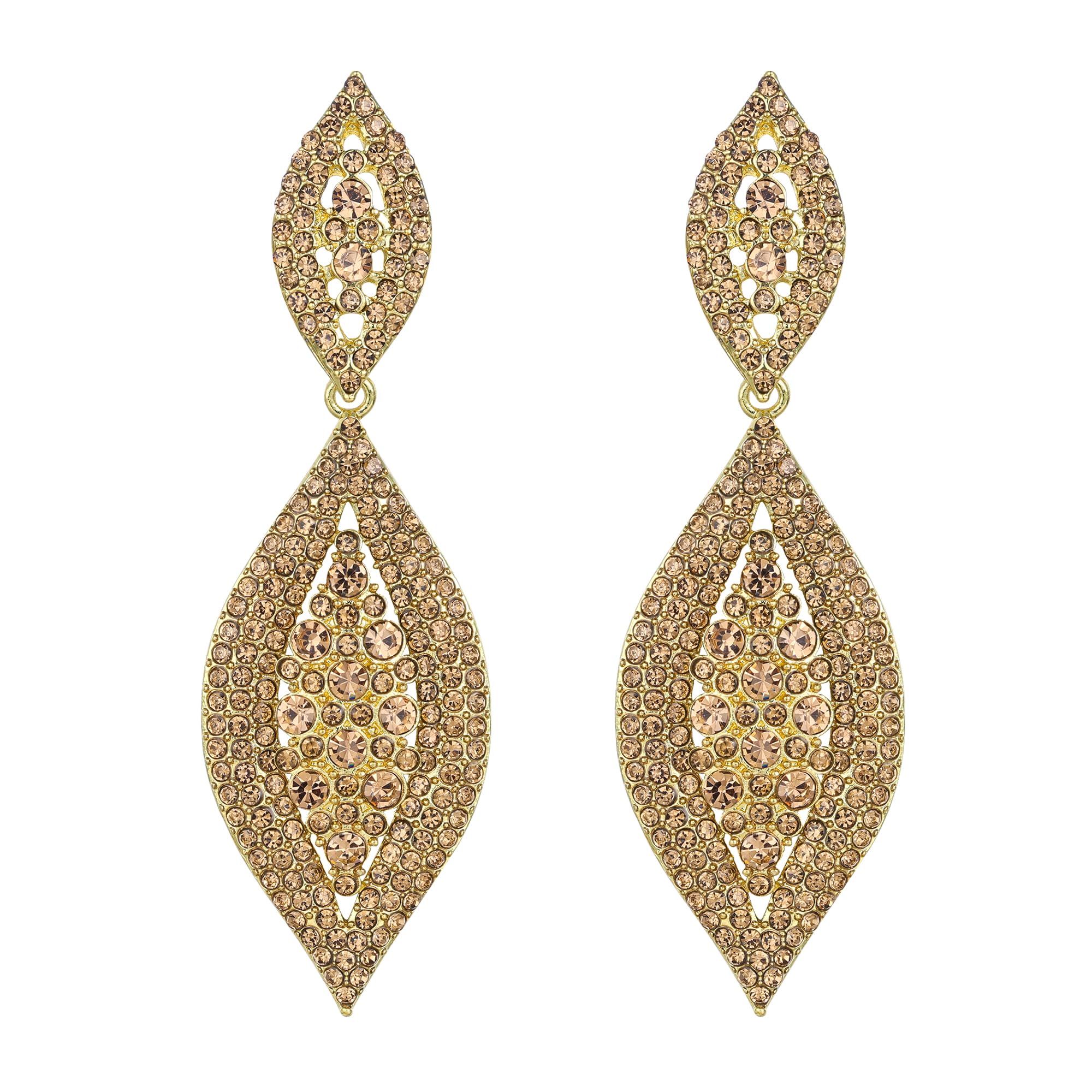 EVER FAITH Brown Earrings Sparkly Crystal Teardrop Statement Drop Dangle Pierced Earring for Women Costume Jewellery