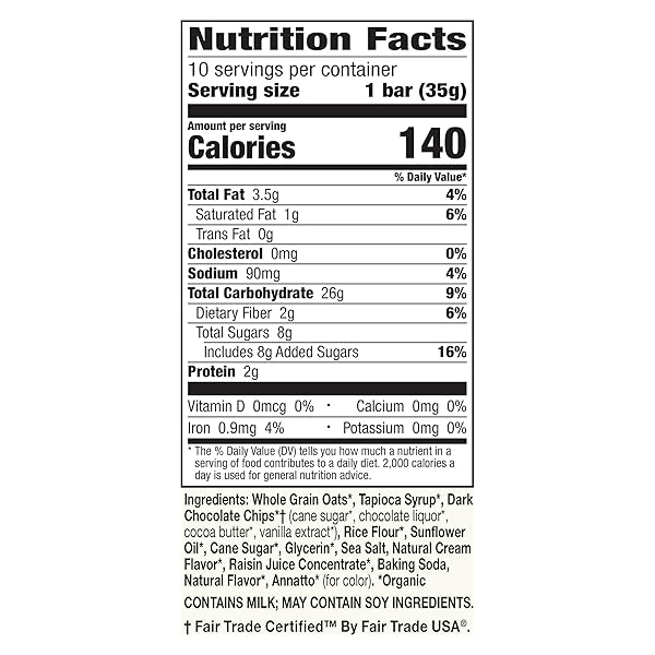 CASCADIAN FARM ORGANIC CHEWY GRANOLA BARS, DARK CHOCOLATE CHIP, VALUE SIZE, 10 BARS, 12.3 OZ