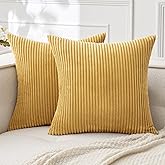 MIULEE Pack of 2 Corduroy Soft Soild Decorative Square Throw Pillow Covers Cushion Cases Pillowcases for Sofa Bedroom Car 18 x 18 Inch 45 x 45 Cm Gold