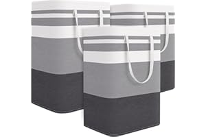 TURKIO Laundry Hamper Grey Large Clothes Storage Bins Laundry Baskets with Handles Cute Collapsible Laundry Basket 3-Pack 75L Washable Waterproof Bedroom Essentials Laundry Hamper