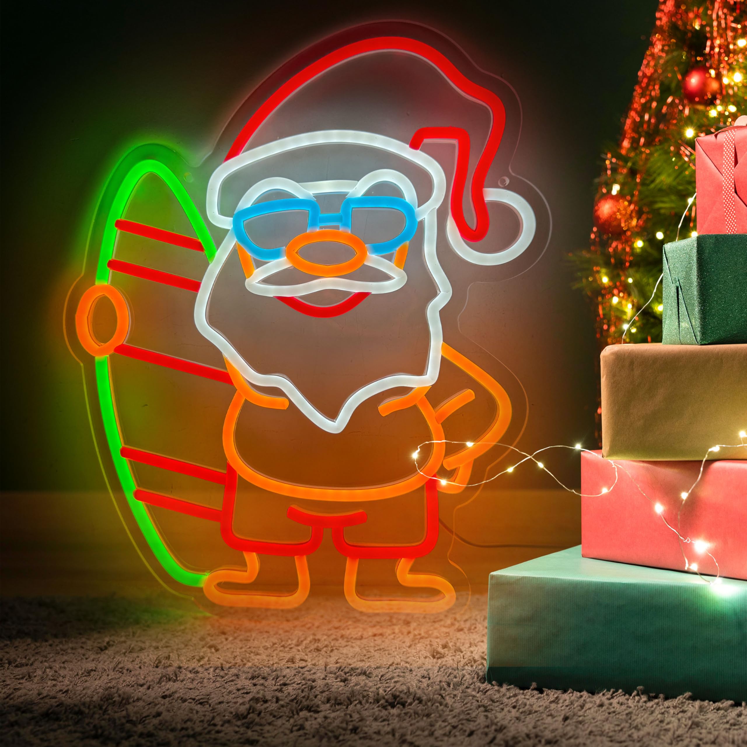 Photo 1 of ***PARTIALY ONLY BOTTOM LEFT HAS NO COLOR OR LIGHT***Christmas Santa Claus Neon Sign Lights Red White Led Night Light Acrylic Board USB Plug-in Anime Signs Decorations for Aesthetic Bar Wall Bedroom Decor for Kid Adult Christmas Gifts