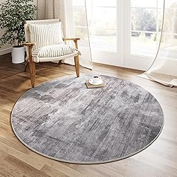 WondRg 5x5 Washable Round Rug Grey Abstract Modern
