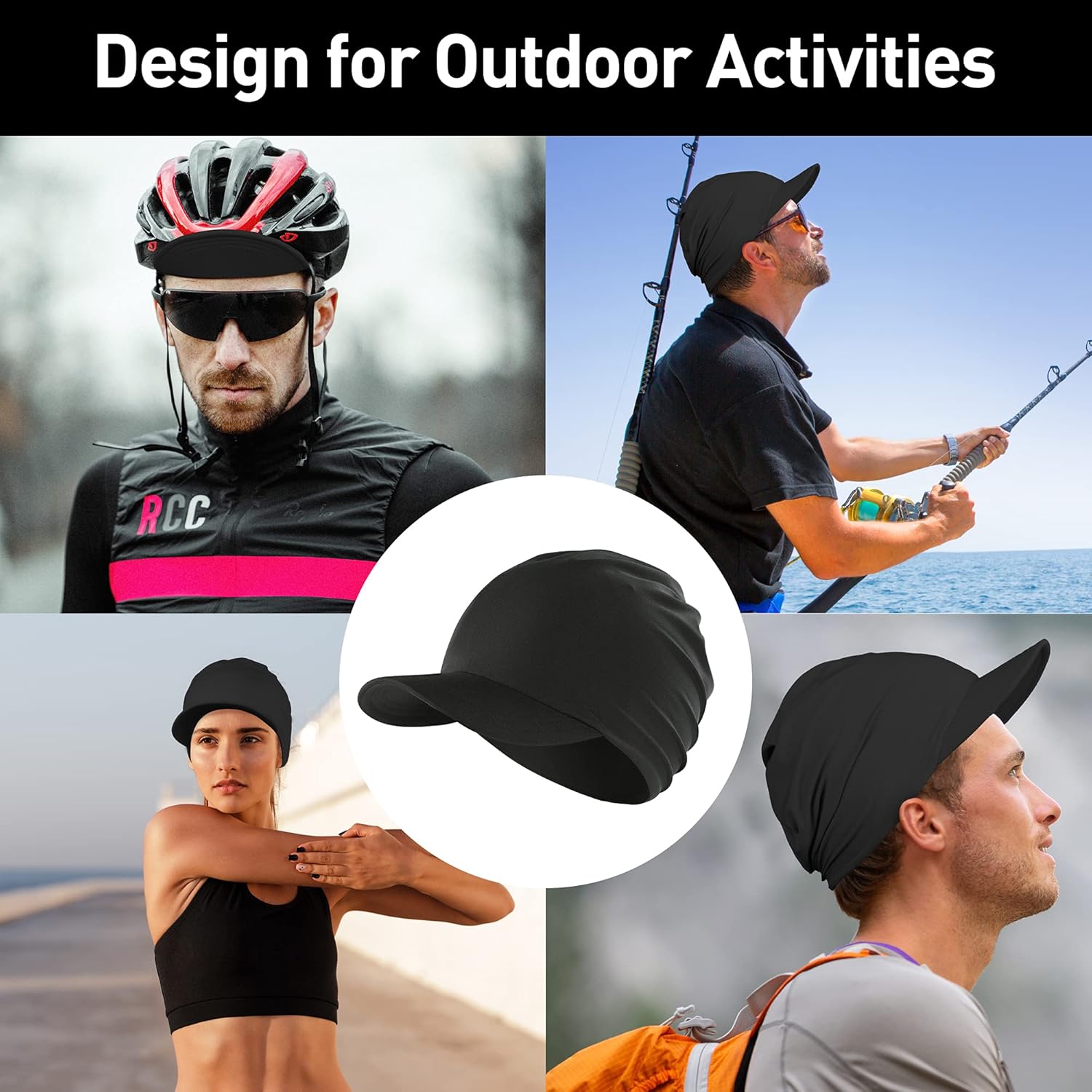 Arcweg Cycling Caps Biking Hat Uv-Protection Sweat Absorbent Cycling Hat Under Helmet Foldable Bicycle Helmet Liner Cap Golf Skull Cap for Men & Women Black: Clothing