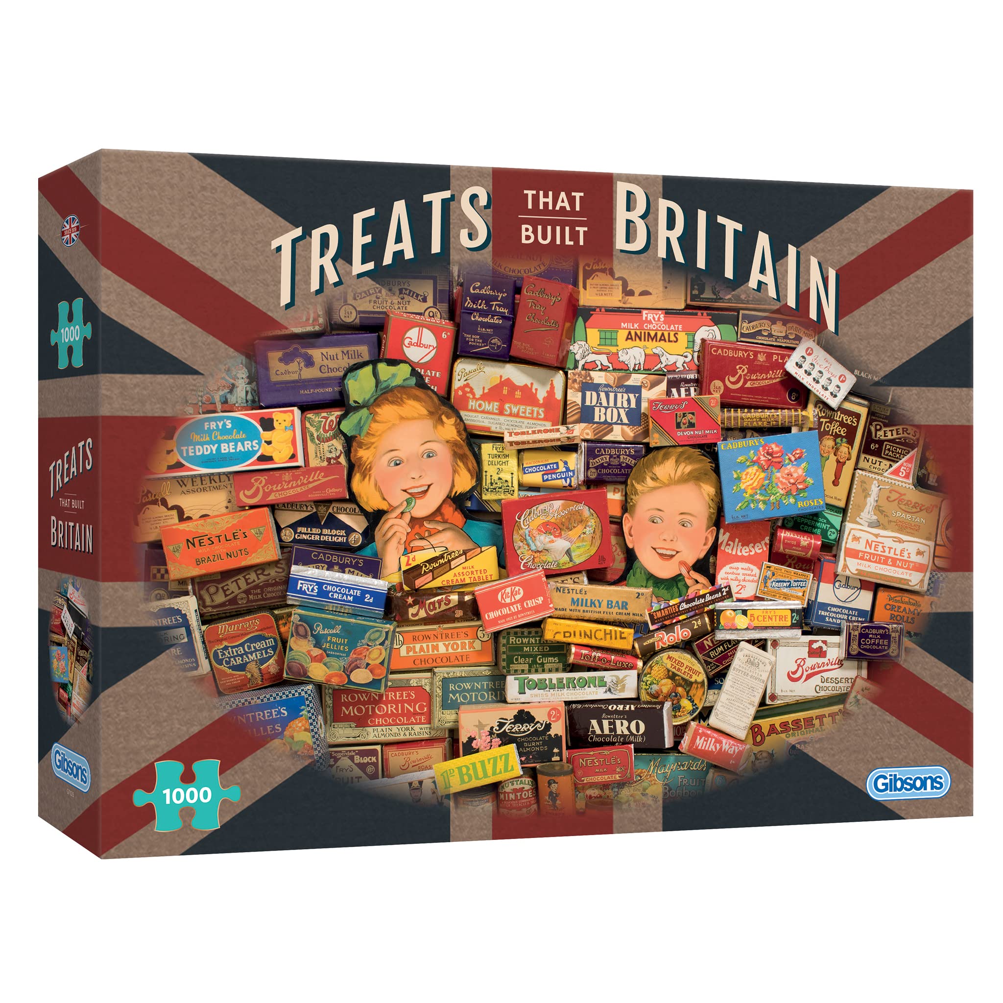 Gibsons Treats That Built Britain 1000 Piece Jigsaw Puzzle for Adults – Iconic British Confectionery Artwork by Robert Opie – Retro Sweets Design – Premium Sustainable Puzzle Made in the UK/EU