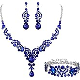 EVER FAITH Rhinestone Crystal Bridal Art Deco Floral Wave Teardrop Necklace Earrings Bracelet Jewelry Set