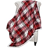 Christmas Red Buffalo Plaid Sherpa Throw Blanket, Reversible Super Soft Warm Comfy Fuzzy Snuggly Micro Fleece Plush Holiday Throws for Couch Sofa Cabin Decro