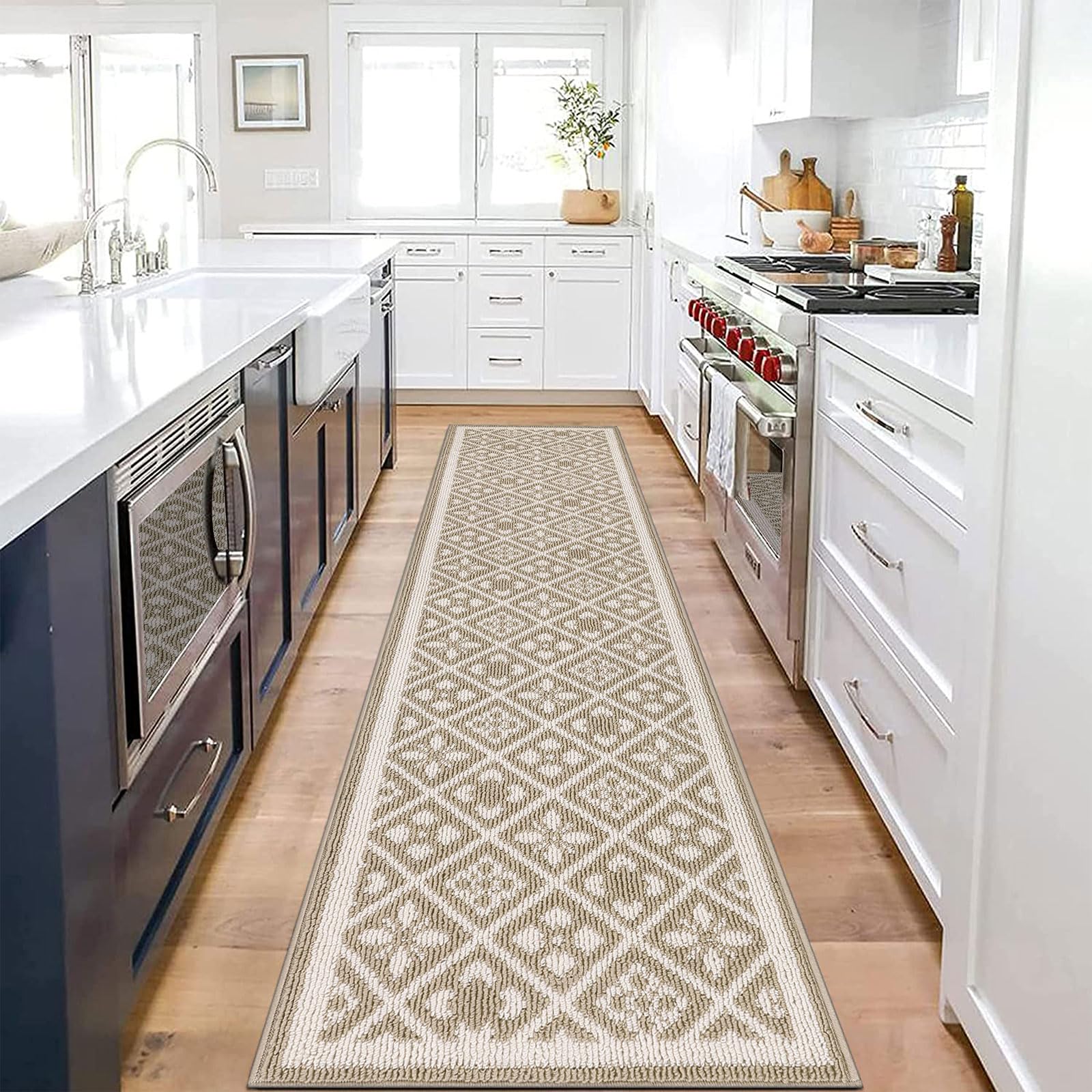 Photo 1 of Ileading Runner Rugs for Hallways 2x8ft Non Slip Kitchen Floor Mats with Rubber Backing Absorbable Throw Rug Machine Washable Indoor Funny Decor Carpet for Entryway Laundry Corridor (Beige)