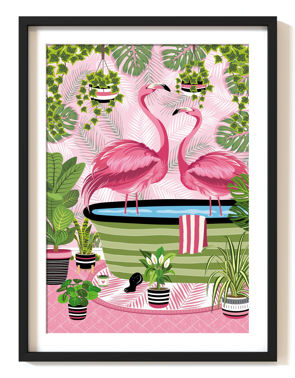Parmaro Flamingo Bathroom Print, A4 UNFRAMED Print, Animal Bath Print, Botanical Pink Tropical Bathroom Decor