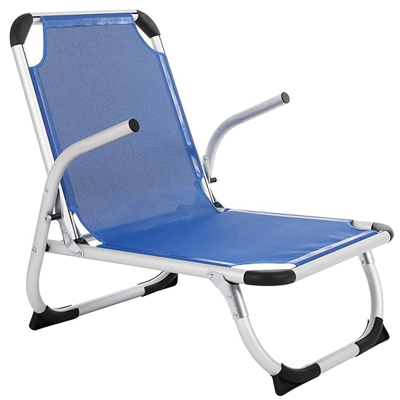 SONGMICS Strandstuhl, Klappstuhl, Aluminium, tragbarerer Campingstuhl, faltbar, leicht und komfortabel, atmungsaktives Textilene-Gewebe, hoch belastbar, Outdoor Stuhl, blau GCB64BU