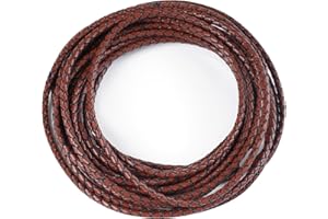 Lystaii 5.5 Yards Genuine Leather Cord 4mm Round Braided Bolo Leather Cord Brown Leather Strip Braiding Antique Leather Strap 5m Long for Bracelet Necklace Beading DIY (Antique Brown)