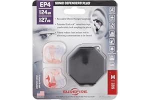 SureFire EP4 Sonic Defenders Plus filtered Earplugs, triple flanged design, reusable, Clear, Medium