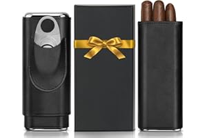 wanbro Cigar Case, 3pcs Holder, Cigars Travel Case, Cedar Lined, Leather Made Cigar Humidor with Stainless Cutter, Fashion Father's Day gift for men dad