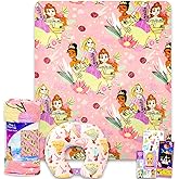 Disney Princess Travel Blanket and Pillow Set - Bundle with 40"x 50" Belle, Tiana, Rapunzel Throw Blanket, Neck Pillow, Stickers, More | Disney Princess Travel Accessories for Kids, Girls