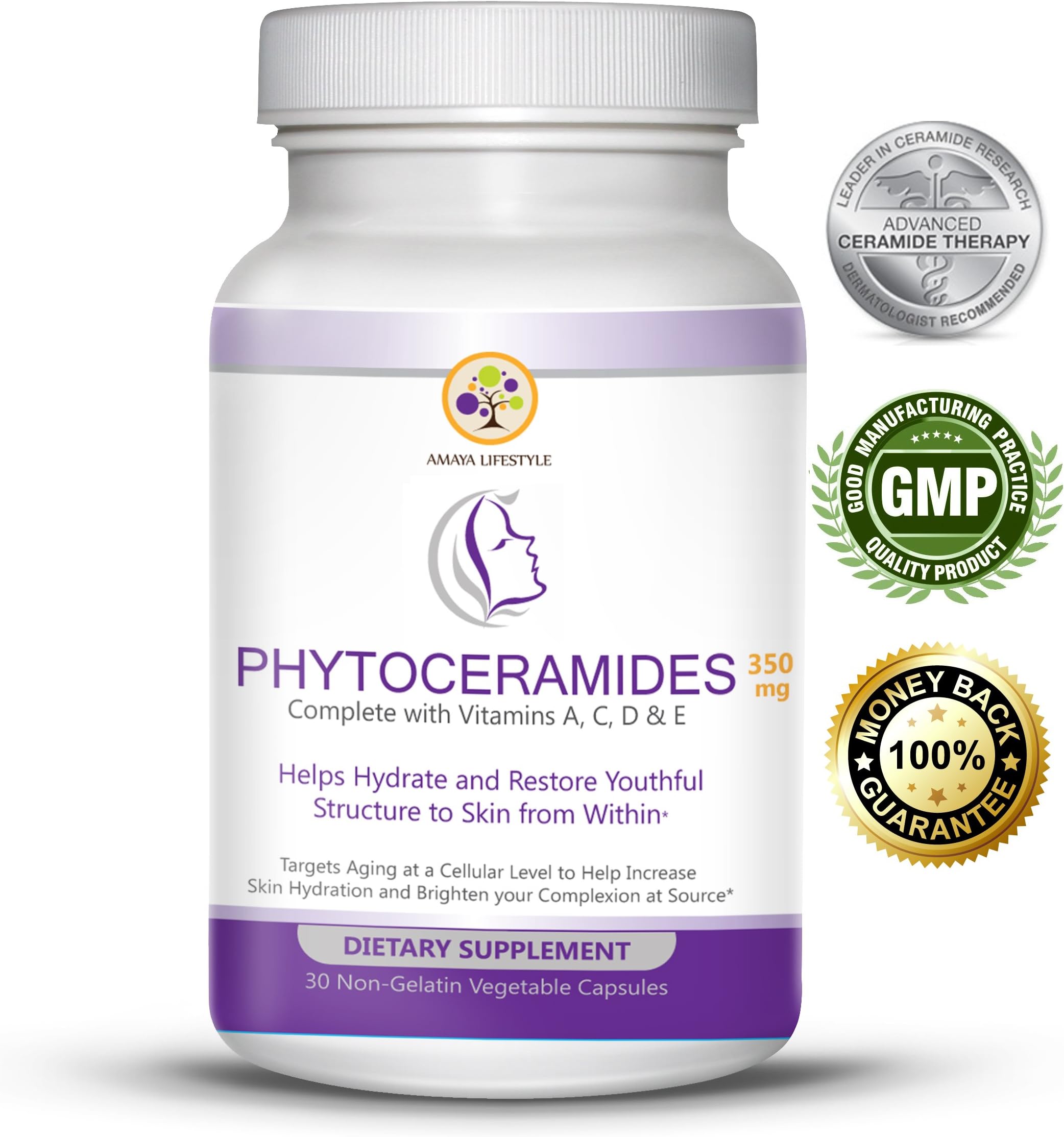 Skin-Tightening Phytoceramides, 350mg. Formulated to Support Collagen Production to Reduce Fine Lines with Hydration. 30 Vegan Capsules