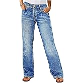 Flamingals Straight Leg Boyfriend Jeans for Women Trendy Mid Rise Wash Stretchy Casual Baggy Jeans