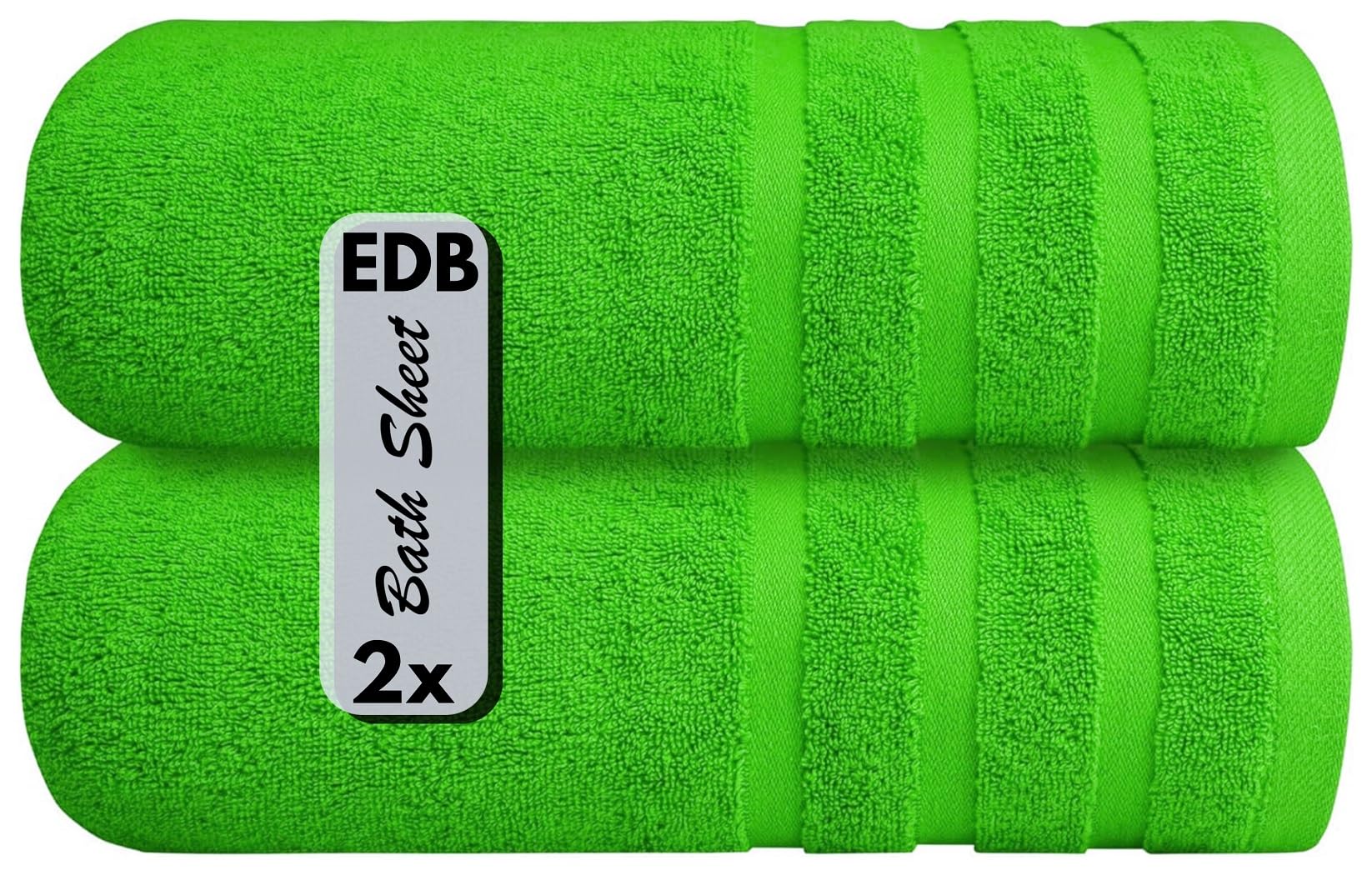 EDB Luxury Large Bath Sheet (Pack of 2, Pack of 4) Super Soft 100% Egyptian Cotton 75 x 150 cm High Absorbent & Quick Dry Big Bath Sheets Bathroom Towels 500-GSM (Lime Green, 2)