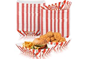 Tenceur 100 Pcs 2lb Carnival Food Trays Carnival Party Decorations Disposable Paper Food Serving Trays Nacho Hot Dog Boats Plates Bowls for Circus Theme Birthday Thanksgiving Christmas Party Supplies