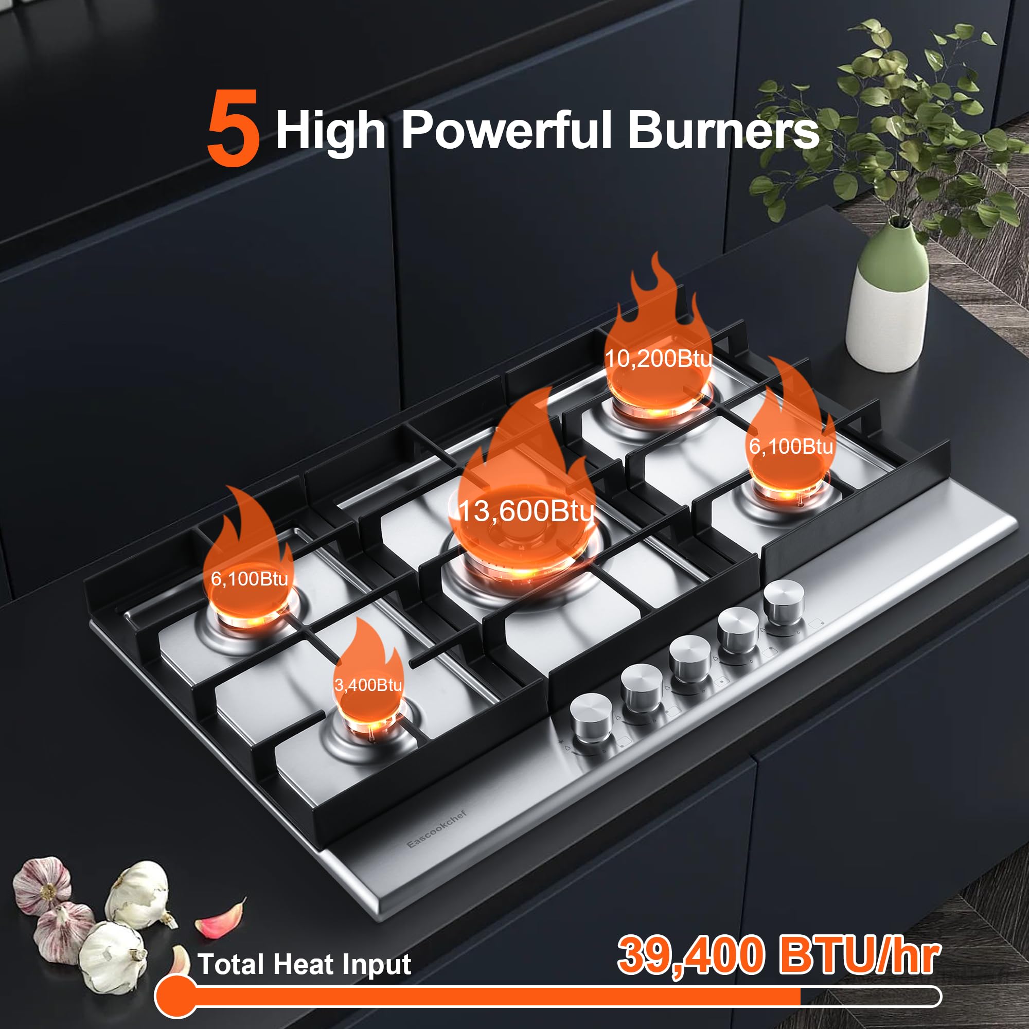 30 Inch Gas Cooktop 34 5-Burners Recessed Gas Cooktop In