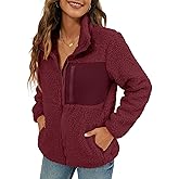 VVK Women's Fashion Faux Shearling Shaggy Full Zip Coats Warm Winter Patchwork Jackets with Pocket
