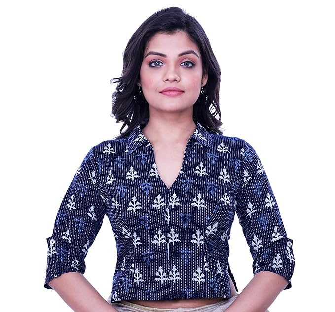 Women's Cotton Printed Blouse (T-005270-Blue)