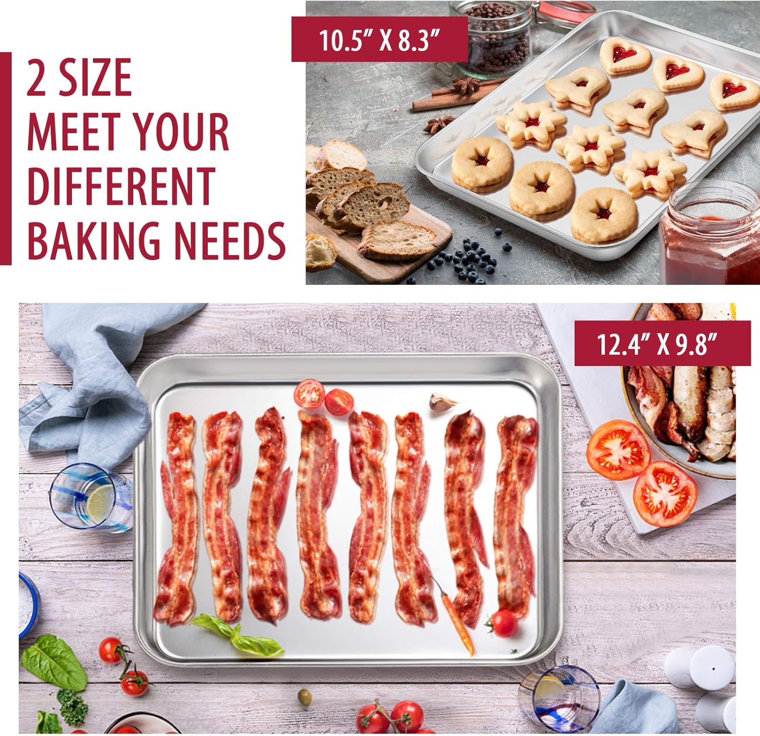 12-Piece Stainless Steel Bakeware Sets, E-far Metal Baking Pan Set Include Round Cake Pans, Square/Rectangle Baking Pans with Lids, Cookie Sheet, Loaf/Muffin/Pizza Pan, Non-toxic & Dishwasher Safe: Kitchen & Dining