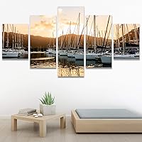 SIGNWIN 5 Panel Canvas Wall Art Modern Art Boat Expressive Multicolor Nautical Photography Transportation for Home Decorations Ready to Hang - 60