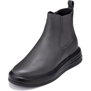 CALTO Men's Invisible Height Increasing Elevator Shoes - Lightweight Smooth Nappa Leather Chelsea Zipper Boots - 3 Inches Tal
