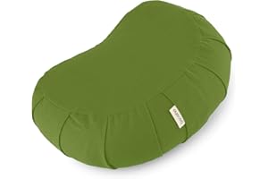 Basaho Meditation Cushion | CRESCENT Zafu Meditation Cushion with Removable Washable Cover | Certified Organic Cotton Meditation Cushions | Buckwheat Hulls Cushion Meditation Pillow