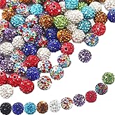 200Pcs Rhinestone Beads 10mm Colorful Sparkle Round Shamballa Disco Ball Beads, Shiny Crystal Clay Pave Diamond Rhinestones Bead for Necklace Bracelet Earring Jewelry Making Supplies Party Decoration