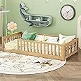 Twin Size Kids Montessori Floor Bed,Twin Floor Bed Frame with Slats,Solid Wood Twin Bed Frame for Girls Boys,Natural