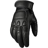 Jackets 4 Bikes Motorcycle Gloves - Goatskin Leather, Touchscreen, Classic Vintage Design for Men Women, Anti-Slip Protective Motorbike Cruiser Biker Glove Black L