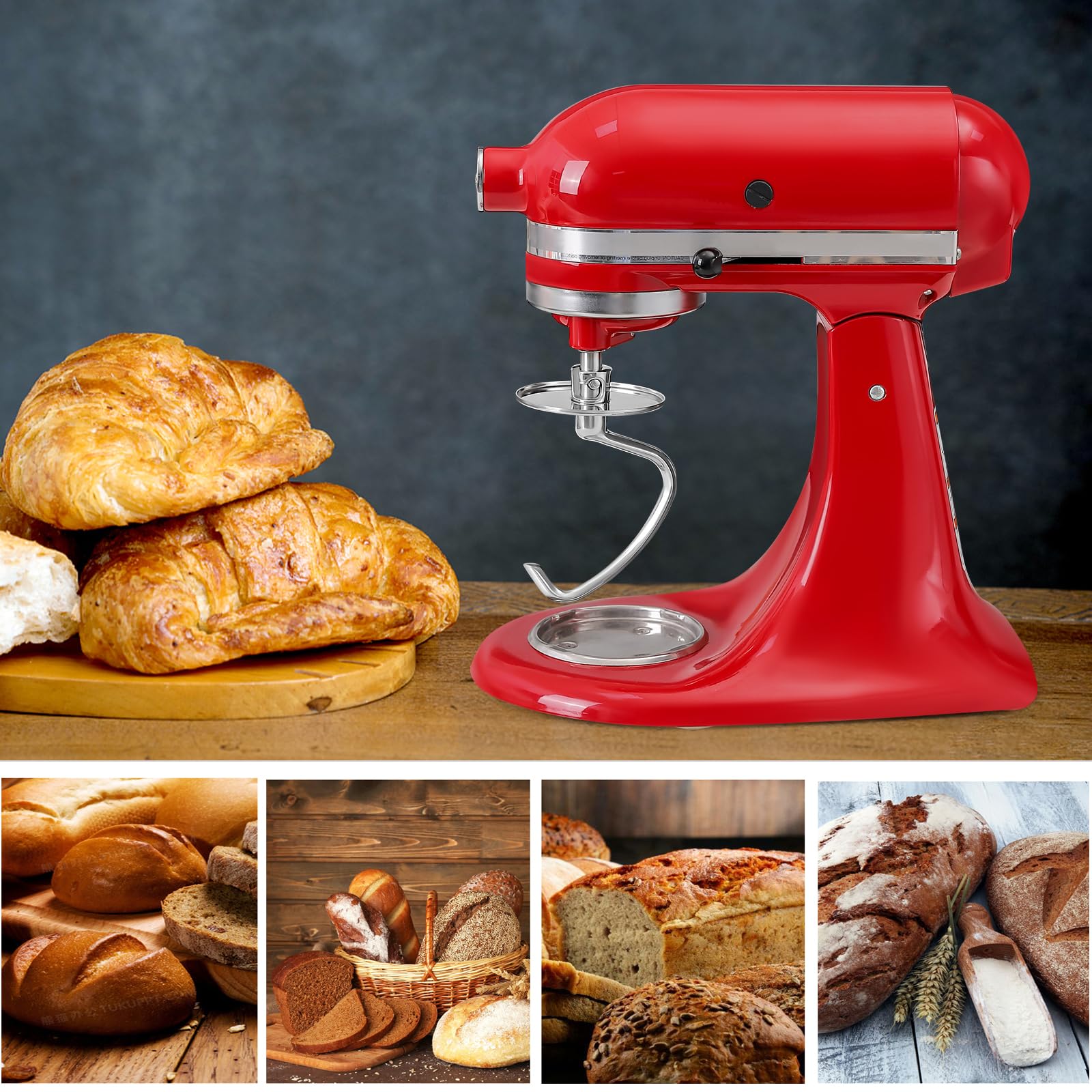 Stainless Steel Dough Hook for KitchenAid 4.5-5 Quart Tilt-Head Stand Mixers, Dishwasher Safe Metal Kneading Bread Hook Attachment for Kitchen Aid